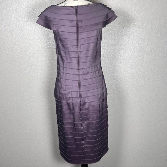 Tadashi Shoji Sz 6-8 Cocktail Dress Formal Pleated Midi Stretch Rose Purple - Picture 2 of 12